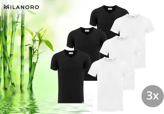 3 zachte bamboe T-shirts - Zwart - Ronde hals - L
