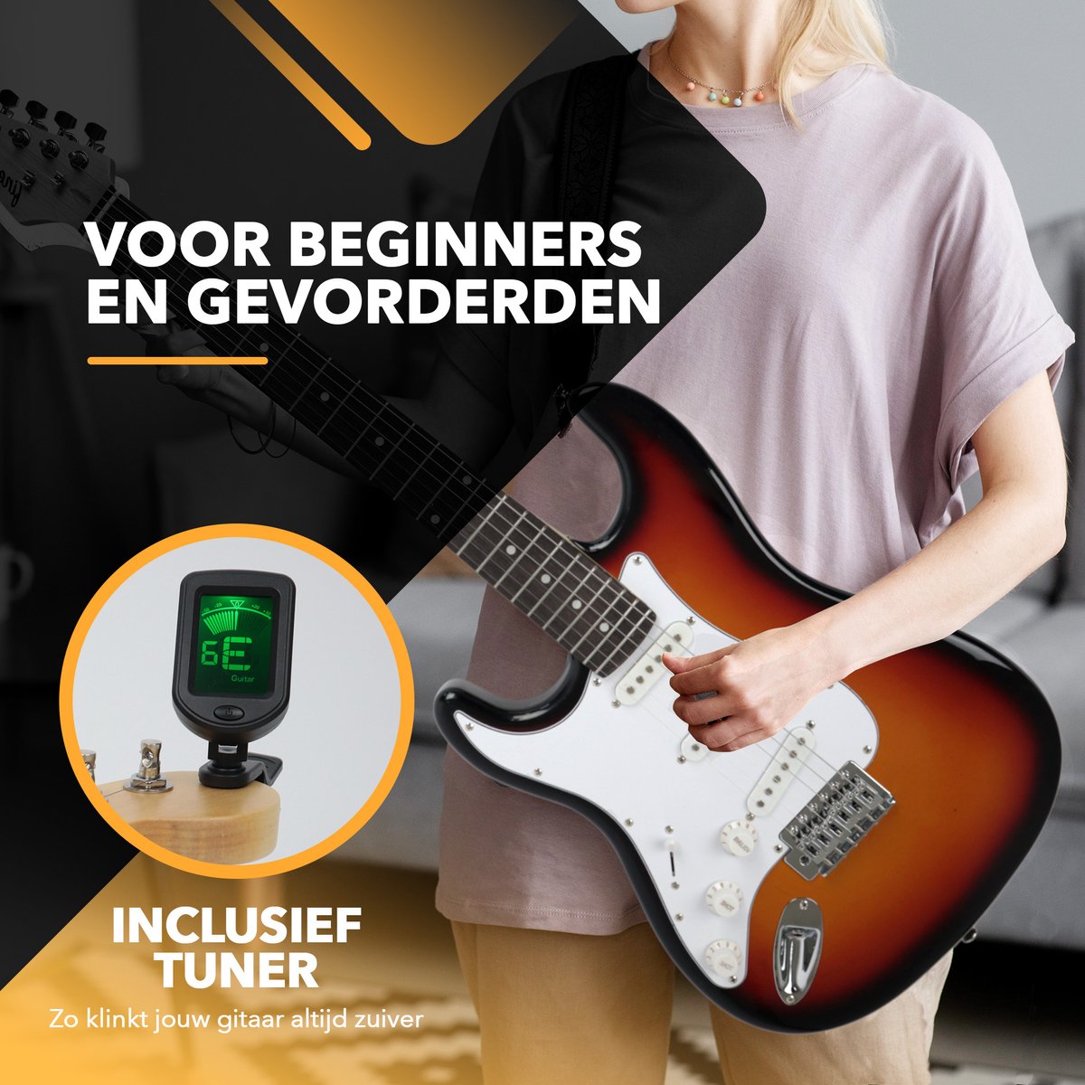 Finesse Elektrische Gitaar met Hoes – Sunburst – Full-size 4/4