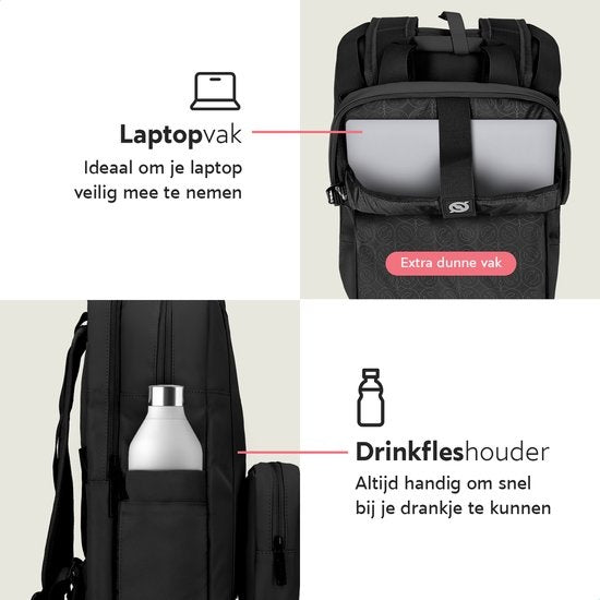 ONYX Rugzak 20L met Laptopvak - Afneembare Organizer etui - Dames en Heren - Laptoptas - Schooltas - Rugtas - Zwart