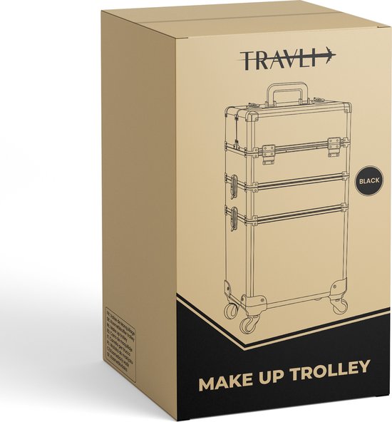 Travli Make Up Trolley - Make up koffer - Kapperskoffer - Beautycase - Cosmetica koffer - 106* 40* 31,5 cm - Zwart