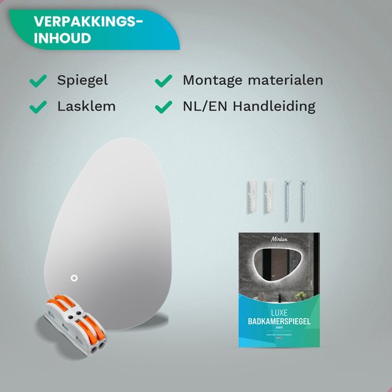 Mirlux Badkamerspiegel met LED Verlichting – Asymmetrisch Wandspiegels – Anti Condens Douchespiegel - Wandspiegel 90x60CM
