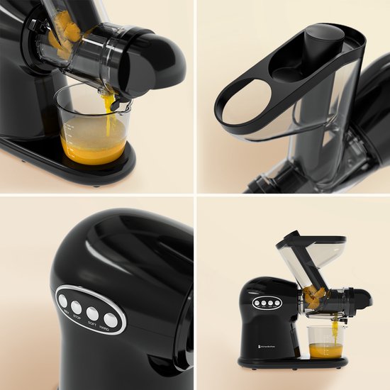 KitchenBrothers Slowjuicer XL - Juicer - Groenten en Fruitpers - 43 mm en 70 mm invoer - 500 ml - Zwart