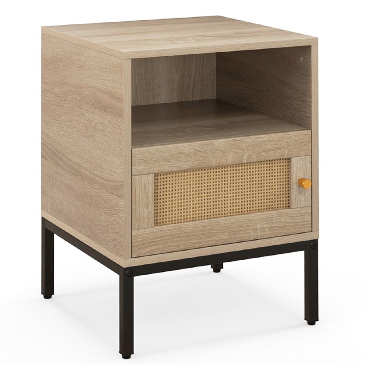 Coast 2-delige set rattan nachtkastjes - open rek en kast - natuurlijk hout - 40 x 40 x 57 cm
