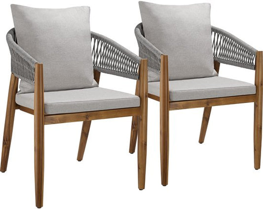 tectake® Set van 2 Tuinstoelen Manacor - Tuinstoel in Rope-Design - Balkonset - Weerbestendige Buitenstoel van Gelakt Acaciahout - Grijs/Beige - Stoelen voor Tuin, Balkon, Terras