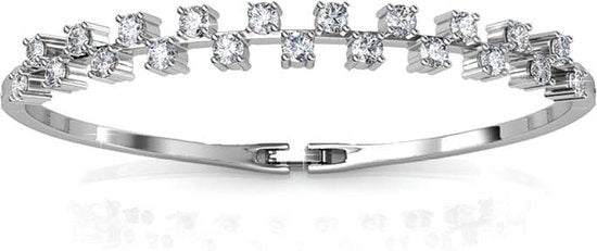 Yolora – Dames Armband Bangle – Lengte 22 cm & Kalpa Camaka Kristallen – Voorzien Van 18k Witgoud Plating En Luxe Geschenkverpakking – Voor Cadeau En Bijzondere Gelegenheden – Zilver 18k Witgoud Verguld