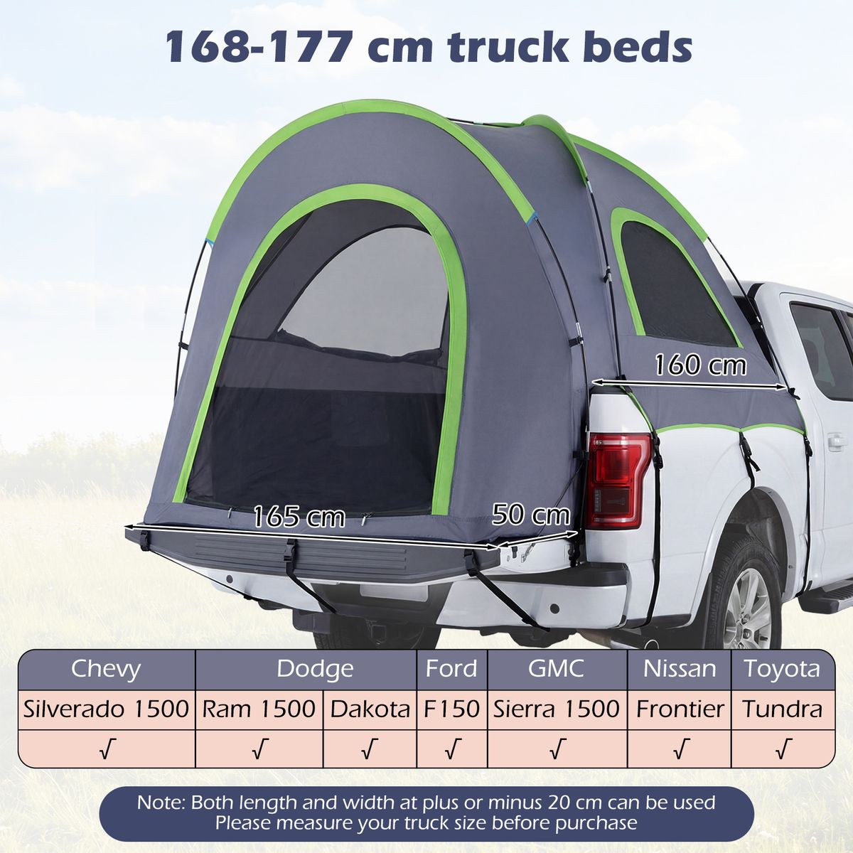 Coast Pick-uptruck Achtertent - voor 4 personen - afneembare regenhoes - groen en grijs