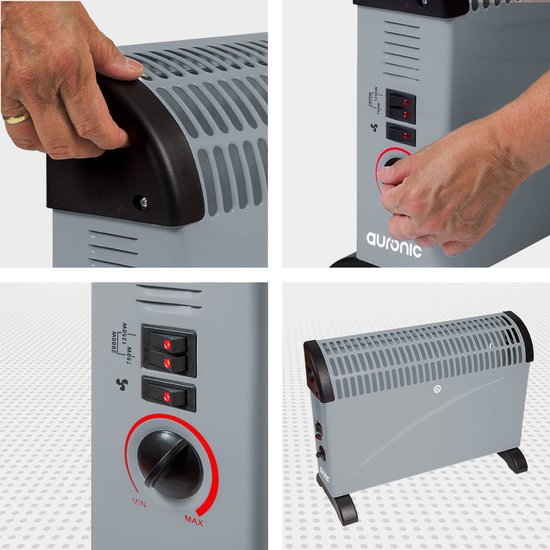 Auronic Elektrische Convectorkachel - 750/1250/2000 Watt - Met Ventilator - Verwarming - Ventilatorkachel - Grijs