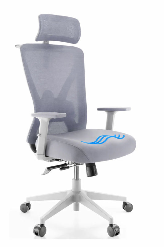 Backerz – Ergonomische Bureaustoel – 44-56 cm Zithoogte & EN1335 Gecertificeerd – Voorzien Van 3D Armleuningen En Verstelbare Lendensteun – Voor Kantoor En Gaming – Wit/Grijs Polypropeen En Mesh