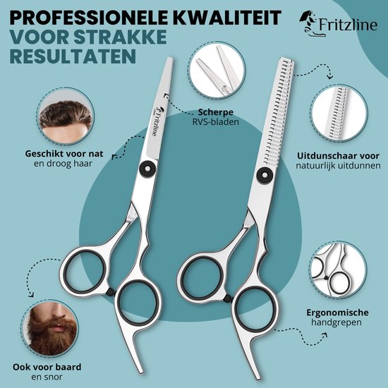 Fritzline 9-delige Kappersset - Kappersscharen - Kappersmantel - haar schaar - kapper - schaar kapper - uitdunschaar - uitdunschaar kapper - professionele kappersset - kappersmantel - kapmantel - kapper spullen