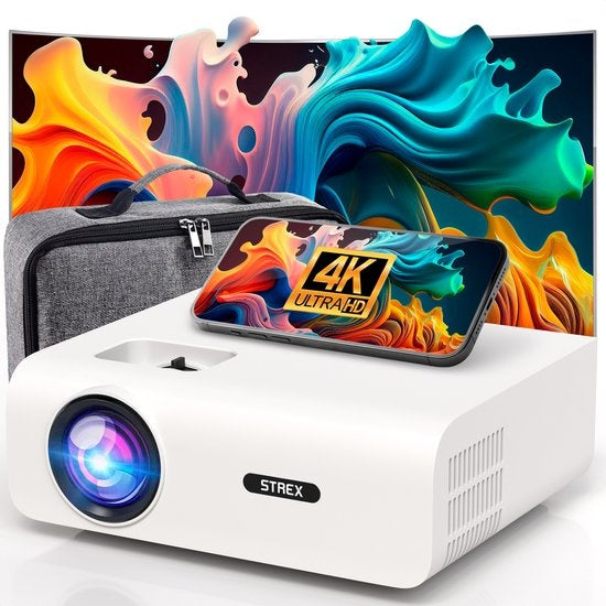 Strex Beamer - 1080P Full HD - 15000 Lumen - Draadloos Streamen - Inclusief Tas/Projectiescherm - WiFi - Bluetooth