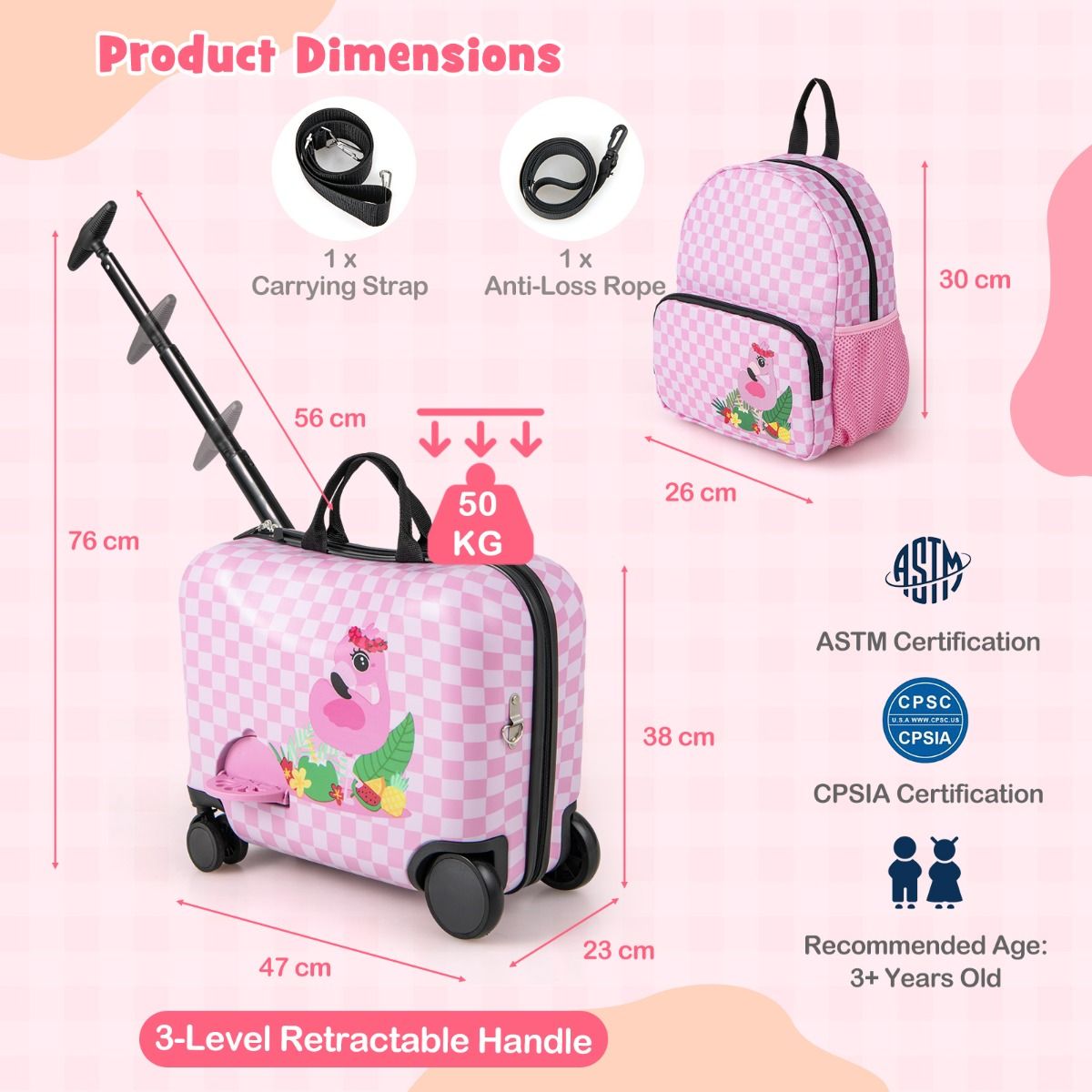 Coast Kinderkoffer en Rugzakset - 4-in-1 ontwerp - Zitfunctie - Roze