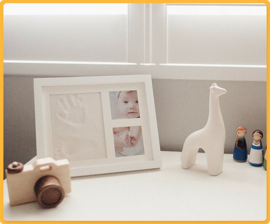 Frummel Baby Fotolijstje met Klei Afdruk (Gipsafdruk baby) - Beter dan gips afdruk - Klei Afdruk Baby Voet en Hand - Kraamcadeau Meisje / Kraamcadeau Jongen - Babyshower