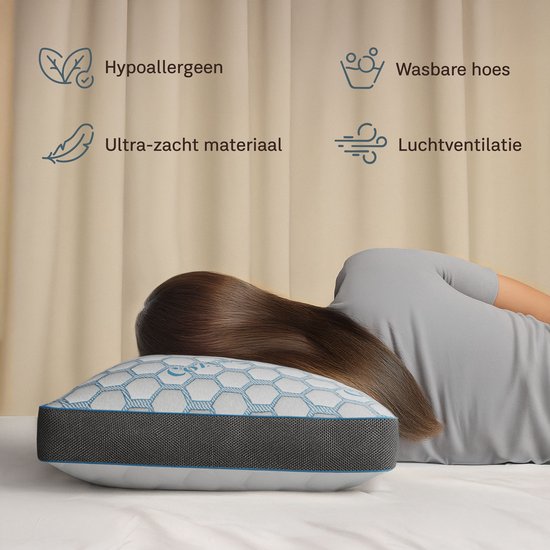 CozySense® PolarGel Hoofdkussen - Kussen tegen Nekklachten - Slaapkussen - Pillow - Coolgel Pad - Vulbaar Traagschuim - Zijslaper, Rug-, & Buikslaper