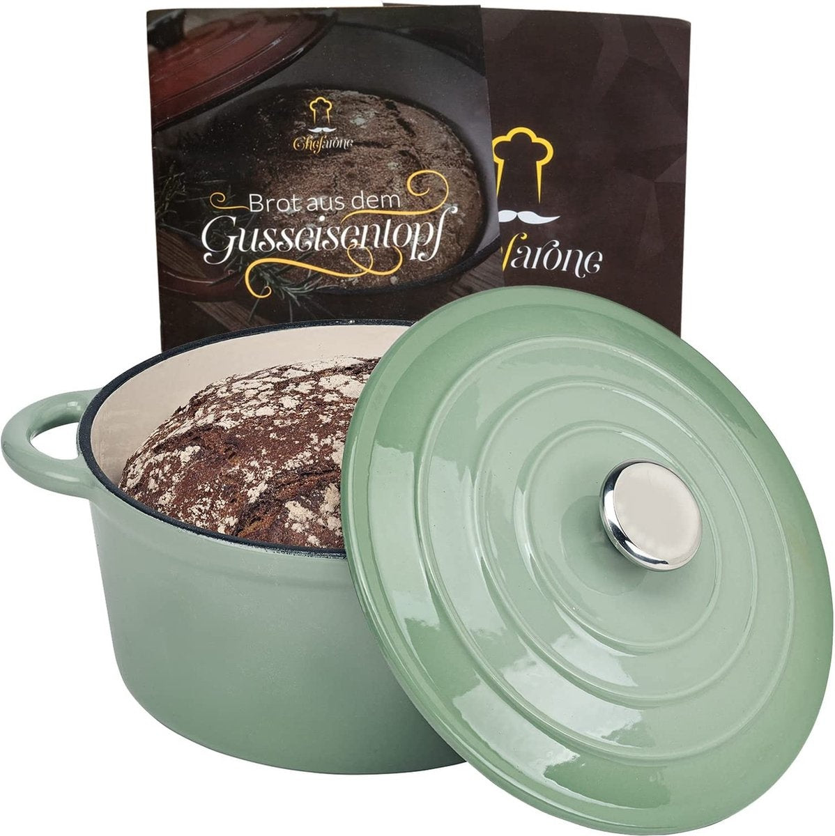 Chefarone Gietijzeren Pan – Braadpan – Inclusief Deksel – Geschikt Voor Alle Warmtebronnen – Geëmailleerd - Groen