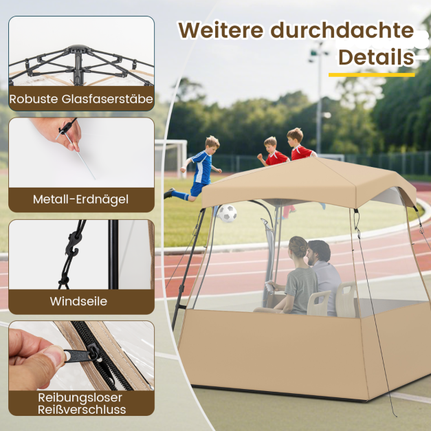 Coast Transparante Pop-Up Sporttent – Outdoor Tent 160 x 160 x 176 cm – Bruin