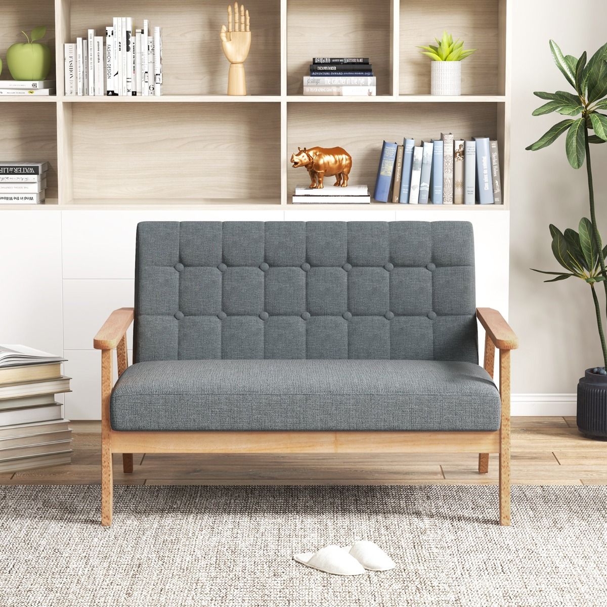 Coast Linnen Loveseat 2-Zits - Grijs - 114x72x77 cm - Rubberhouten Frame - Mid-Eeuws Design