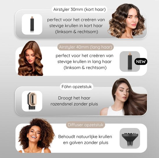 Sansbeauté® 8-in-1 Airstyler met Diffuser - Hairwrap - Multistyler - Fohnborstel Kort Haar - Dupe - Haarstyler - Haardroger - Warmteborstel - Krulborstel - Krultang - Stijlborstel - Coldshot