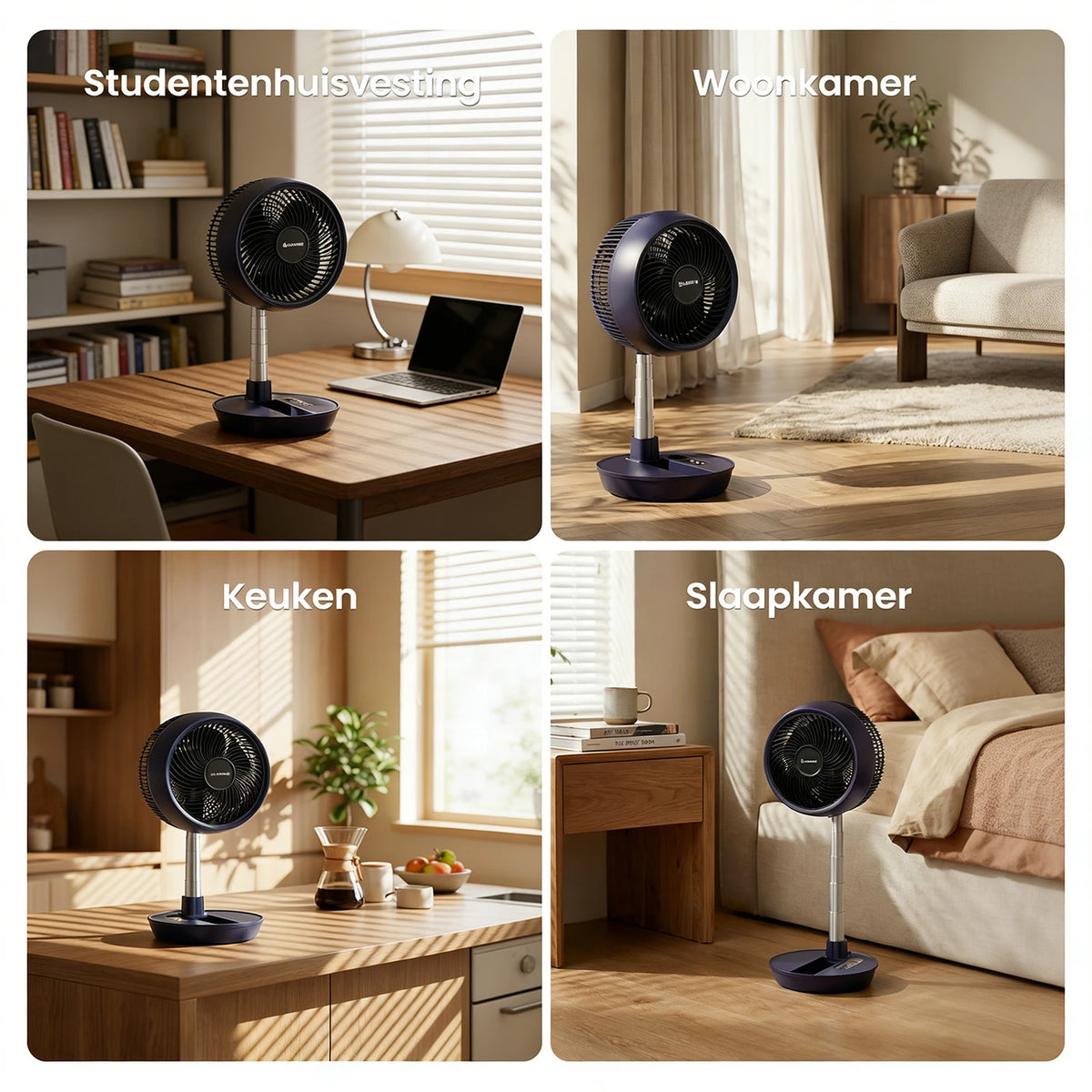 Airmate Opvouwbare Luchtcirculator Ventilator - Stil 32 dB - DC Motor - Afstandsbediening - 280x280x215 mm