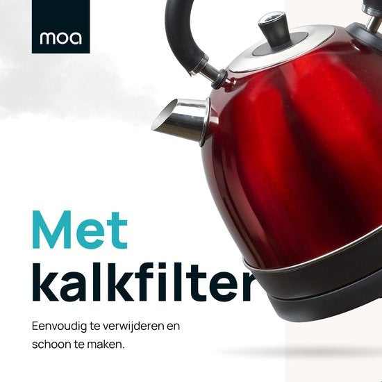 MOA Waterkoker Retro - 1.8L - RVS - BPA vrij - 2200W - Elektrische Waterkoker- Rood