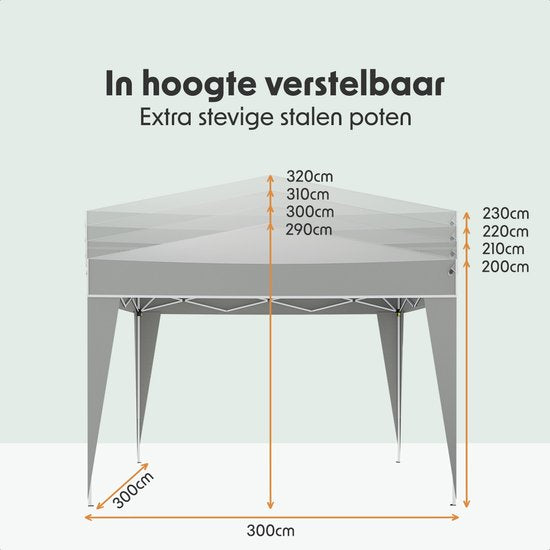 LifeGoods Partytent Plus - Opvouwbare tent - 3x3 m - Easy Up - Versterkt Frame - Waterdicht – Draagtas - Grijs