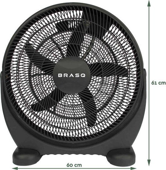 BRASQ Vloerventilator - 50 cm - Zwart - 3 snelheden - Ventilator Staand - Verstelbaar - 90 Watt