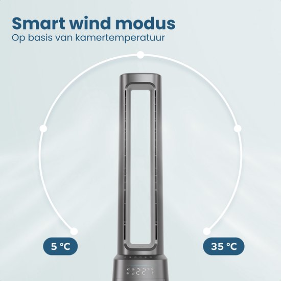 Auronic Bladloze Torenventilator met Luchtreiniger – H13 HEPA – 10 Windstanden – Grijs