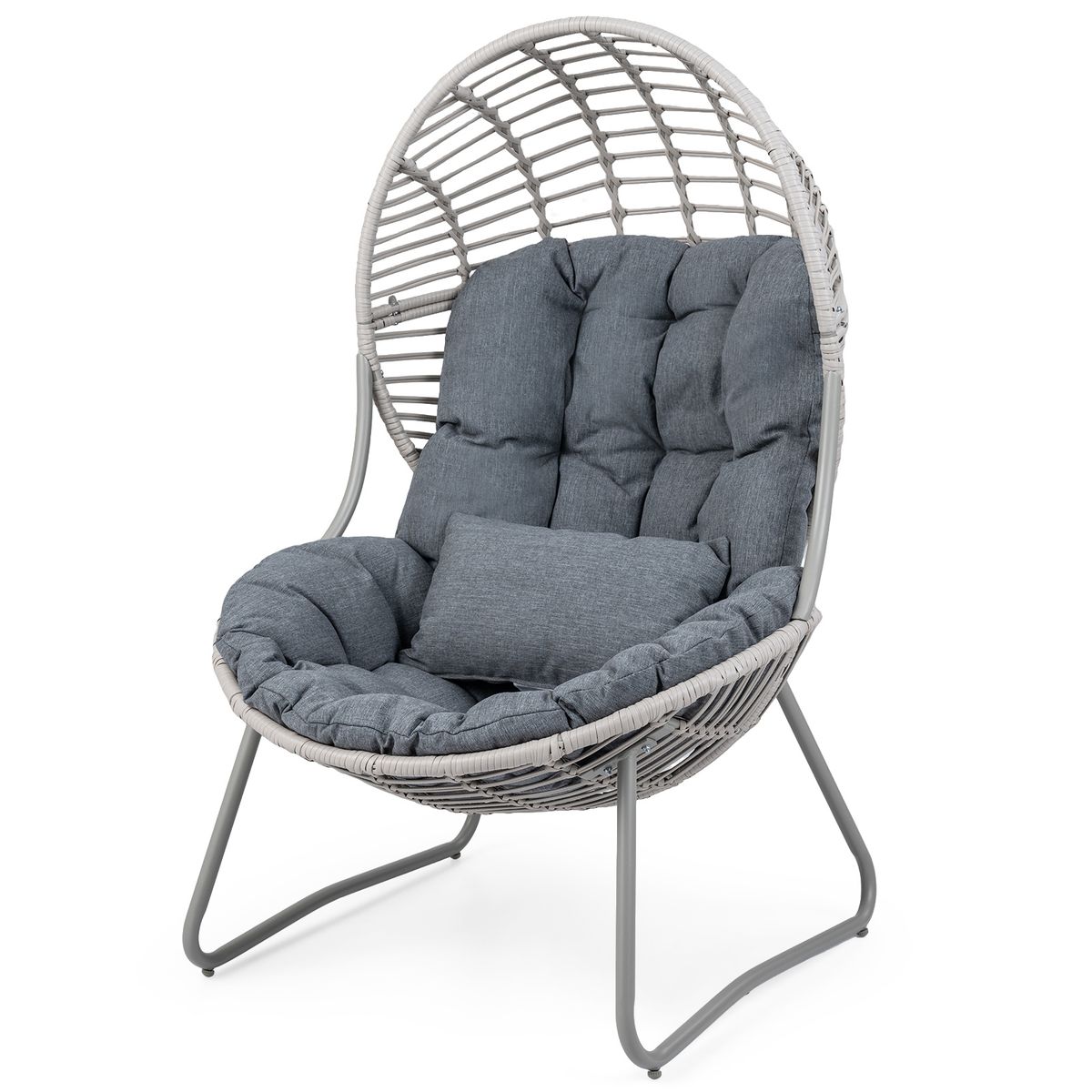 Coast Loungestoel van rattan - ei-vormig ontwerp - afneembare kussens - grijs