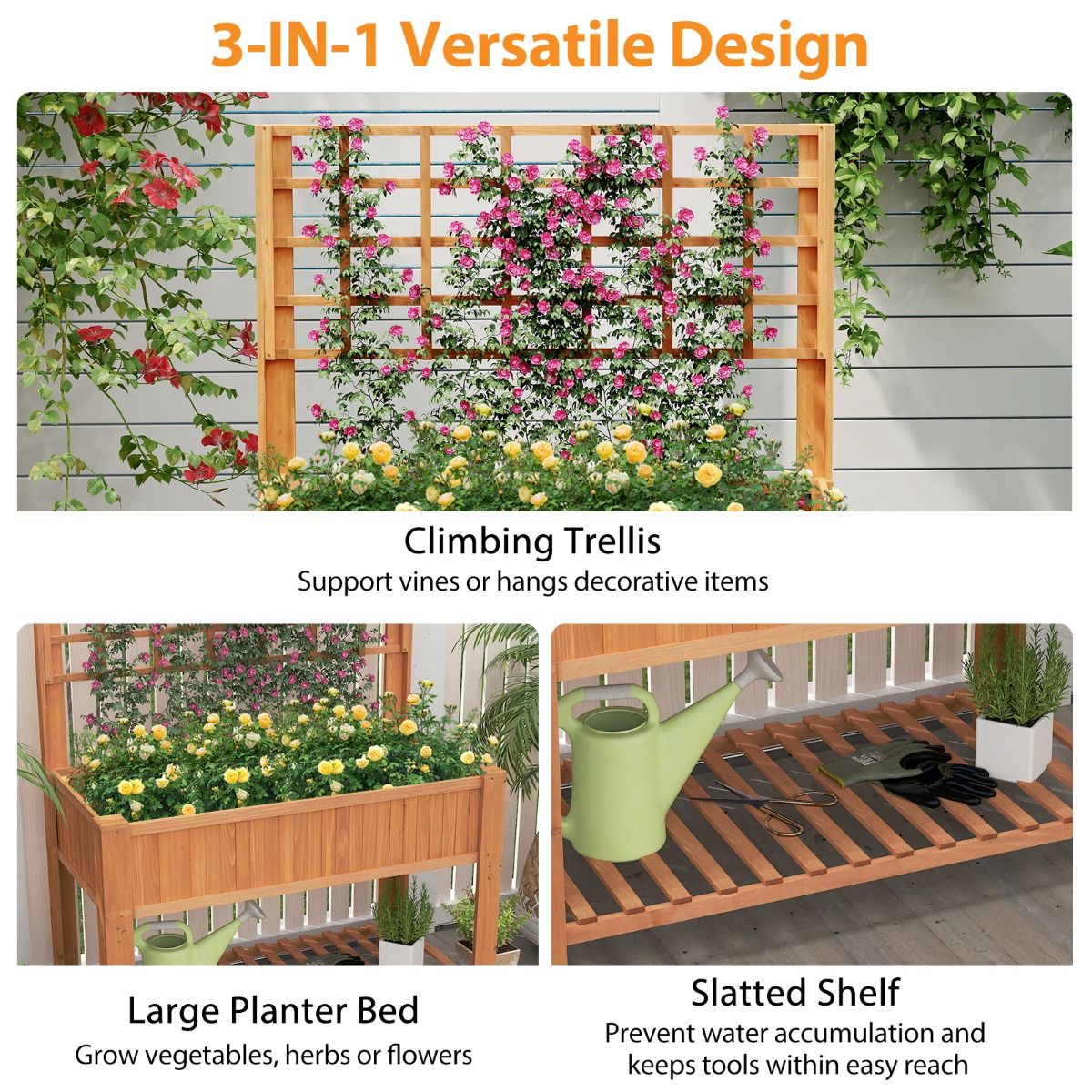 Coast Houten Verhoogd Tuinbed - met klimrek - opbergruimte - bruin