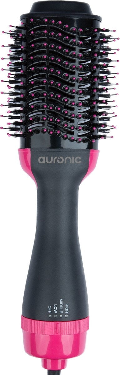 Auronic 3-in-1 Föhnborstel - Keramische Magic Brush - Airstyler - Lang/Stijl/Krullen - 1000W - Zwart/Roze
