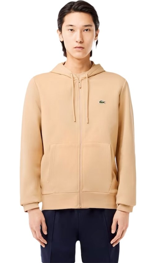 Lacoste – Fleece Hoodie Met Rits – Maat XS – Voorzien Van Geborduurde Krokodil En Kangoeroezak En Jersey Voering – Voor Sport En Casual – Croissant Katoenmix