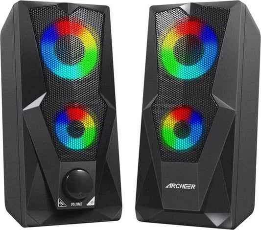 ARCHEER Multimedia Speakers - Computerluidsprekers - RGB - met verbeterde stereobas - 2.0 kanaals - voor pc Desktop Laptop Tablet Smartphones - zwart