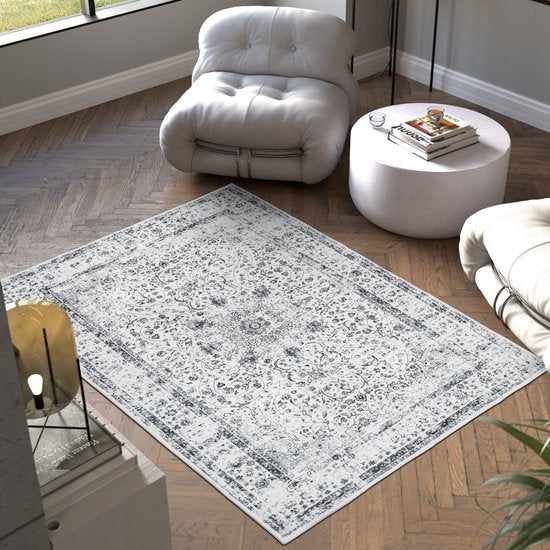 tectake® Vintage design tapijt - Dalia - Laagpolig vloerkleed voor woonkamer, kinderkamer, slaapkamer of hal - Wasbaar - Div. afmetingen - 120x170cm - grijs