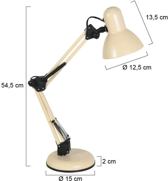 Tafellamp Study 3456CR – Crèmekleurig, verstelbaar, metalen bureaulamp van Mexlite voor binnen gebruik