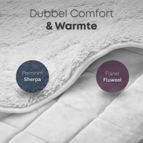 CozySense® Verzwaringsdeken 9 kg - Weighted Blanket - Zwaartedeken - GLASS-Flow® Drukverdeling - 135x200 - Flanelfluweel & Sherpa - Hypoallergeen - Wit