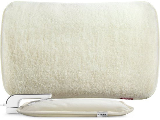 Coozie Elektrische Kruik – 1L – met ThermoSoft Hoes van Pluche – Verwarmende Zachte Warmwaterkruik – Warmtekruik – Beige
