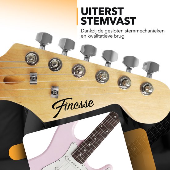 Finesse Elektrische Gitaar met Versterker - met Videocursus - Gitaar - Volwassenen - Kind - Roze