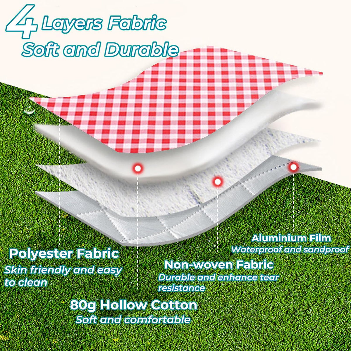 XXL Picknickdeken met waterdichte onderkant - 200 x 200 cm - Met draaggreep - Rood-wit