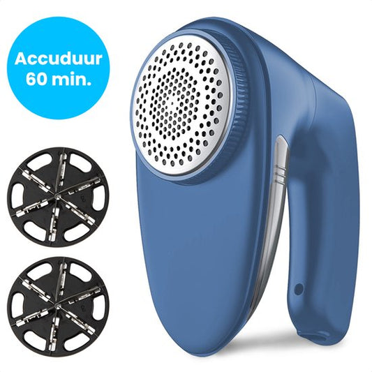 Auronic Elektrische Pluizenverwijderaar - Draadloze Ontpiller - Accuduur 60 minuten - Pluizentondeuse - 2 Extra Opzetstukken - Blauw