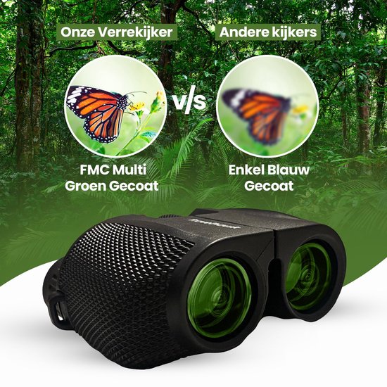 TravelHawk Verrekijker - 10x25 - BAK4 - Full Multi-Coated (FMC) - Compacte verrekijker - Waterdicht - Met nekkoord, draagtas - voor vogels kijken, jagen, theater - Zwart