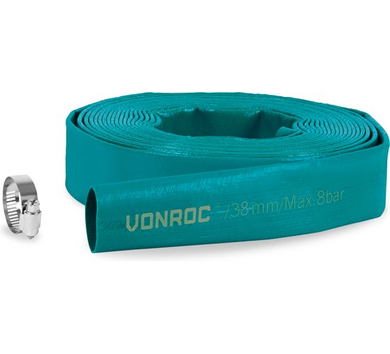 VONROC Dompelpomp afvoerslang - Persslang - Plat – Universeel - 10m x 38mm