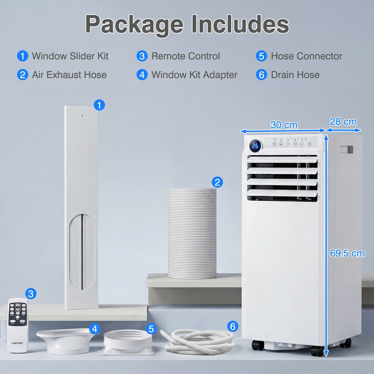 Coast Mobiele Airconditioner - 4-in-1 luchtkoeler met ontvochtiger en ventilator - slaapstand - wit en zwart - 30 x 29 x 69 cm