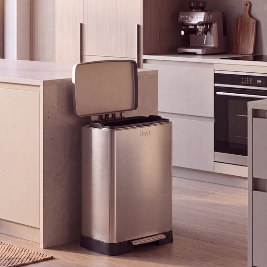 Bayt Prullenbak - Prullenbak 60 Liter - Pedaalemmer 60 liter - Vuilnisbak 60 liter - Afvalbak - RVS - Zilver