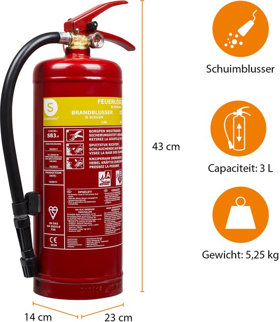 Smartwares FEX-15230 - Brandblusser Schuim 3L - Incl ophangbeugel - Brandklasse A & B - BSI Gecertificeerd