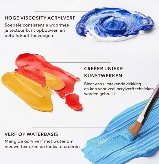 Rubye® Acrylverf - Schilderen - Verf - Penselen - Hobby en Creatief - Schilderen op Nummer - 22ML Tubes - 12 Kleuren