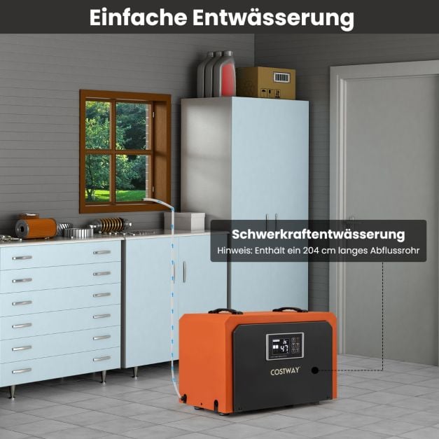 Coast Bouwdroger Oranje – Industriële Luchtontvochtiger 60L per Dag met Afvoerslang en 24-uurs Timer – 49 x 31,5 x 32 cm