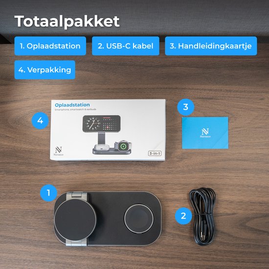 Nuvance Draadloze Oplader - 3 in 1 - 15W - Oplaadstation - Snellader - Wireless Charger - Geschikt voor Apple Smartwatch & Oortjes