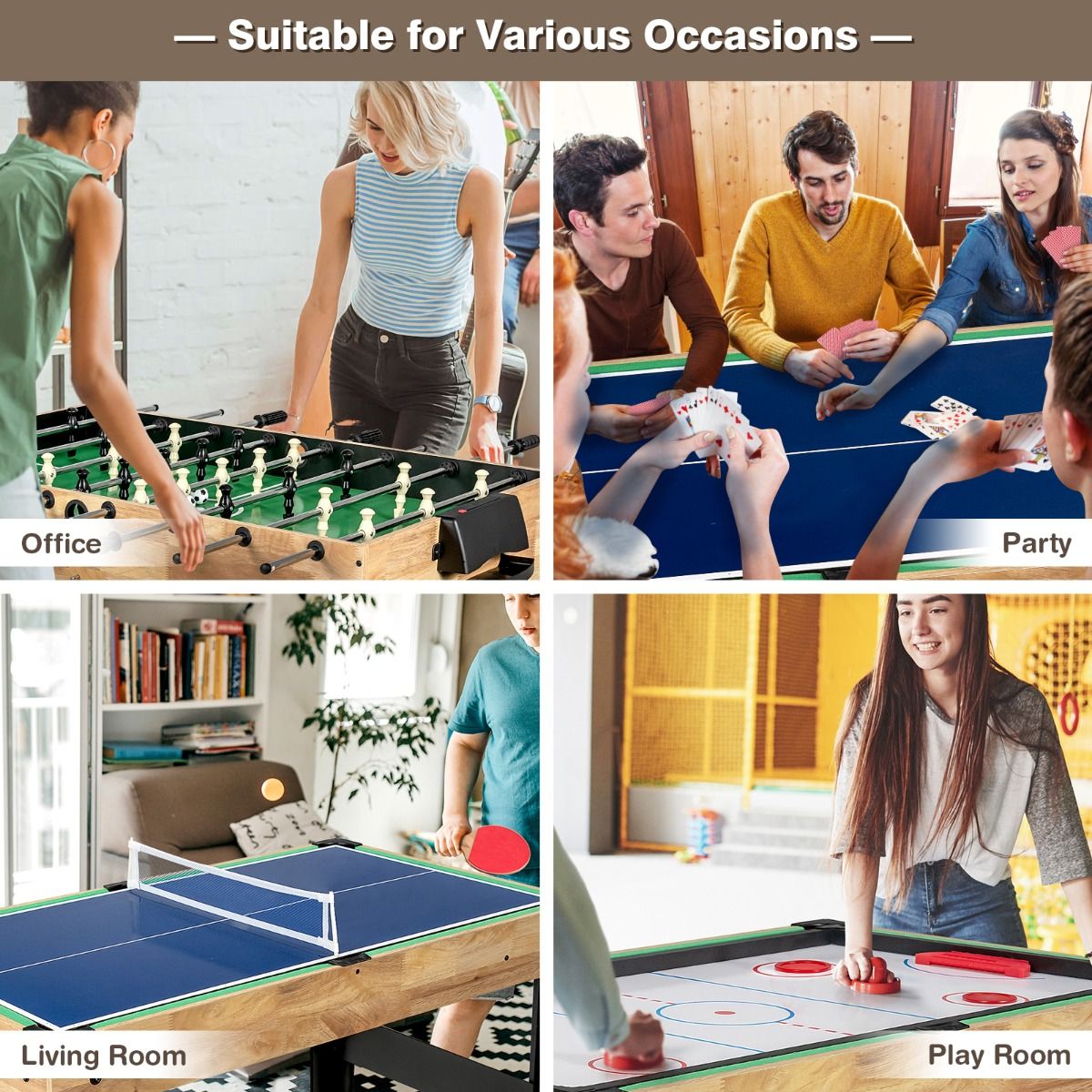 Coast Multifunctionele Speeltafel - 10-in-1 spellen - Stapelbaar ontwerp - Hout - 105,5 x 61 x 80 cm