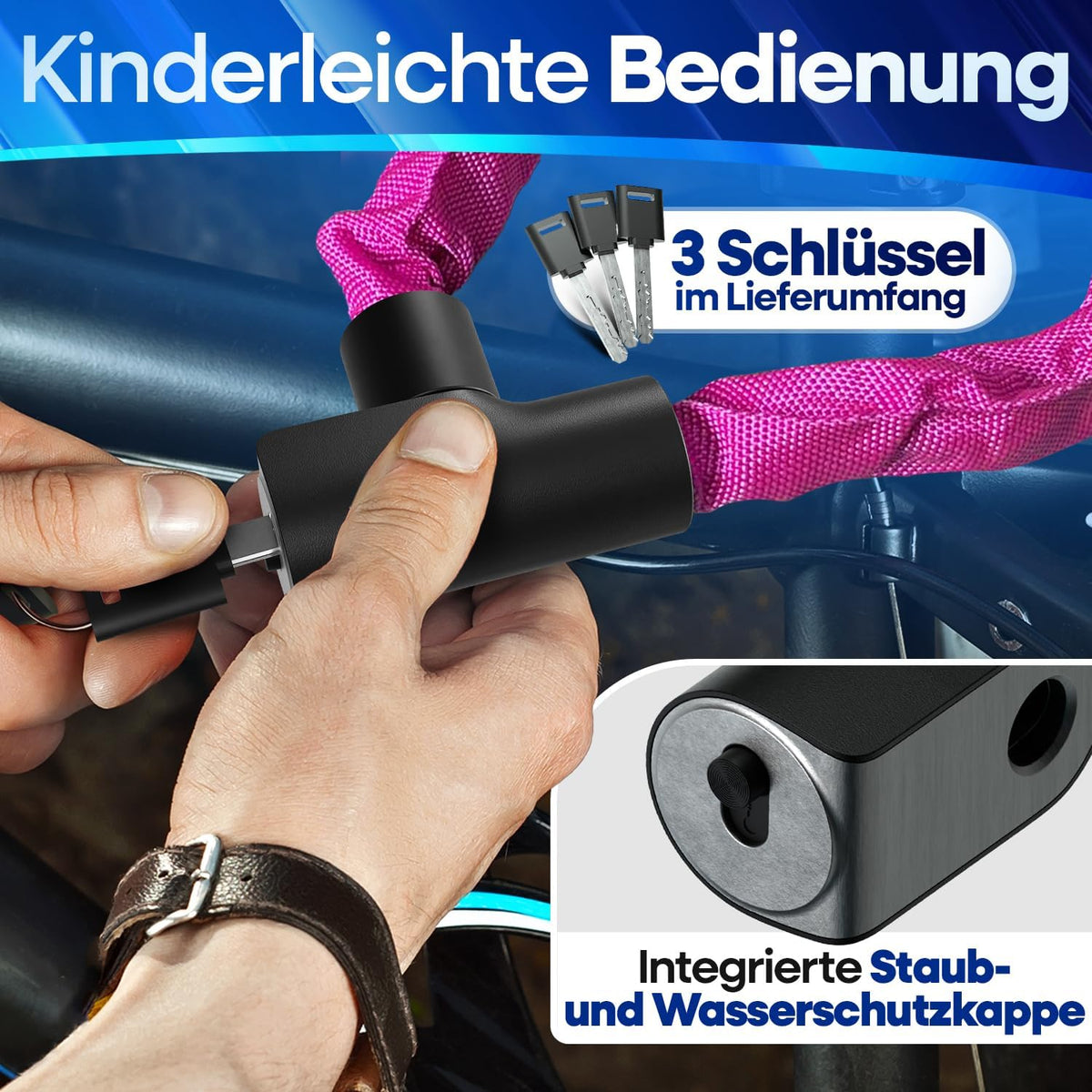 NEXTCOVER® Fietsslot LockOne met sleutel - hoge veiligheid - robuust & duurzaam - 3 sleutels