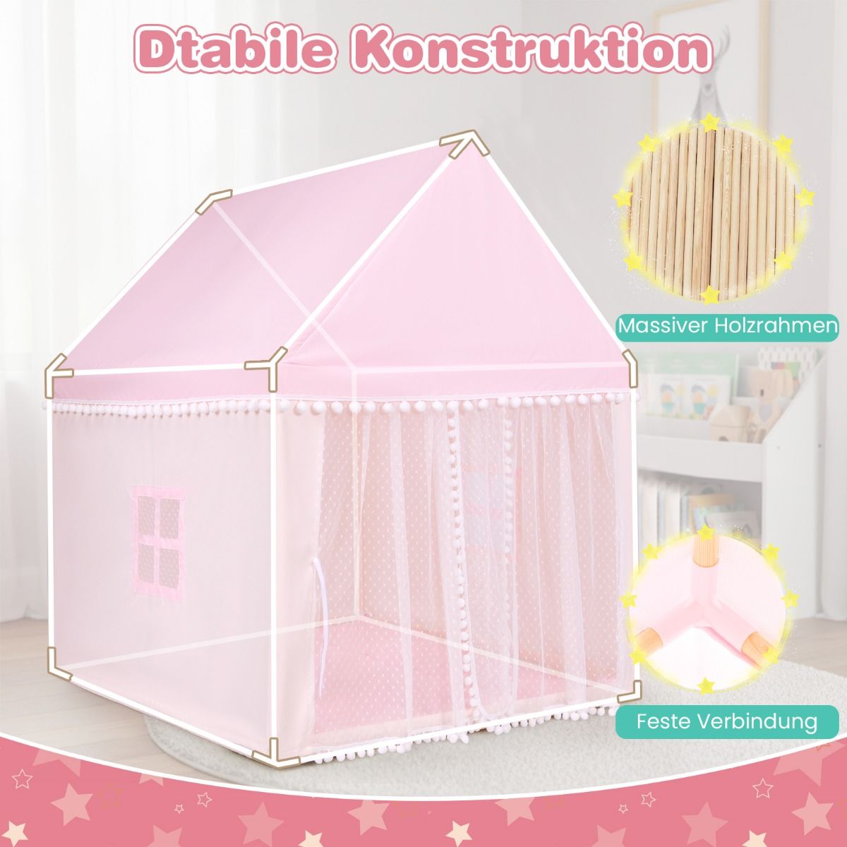 Coast Kinderspeeltent - speelhuis - houten frame - roze