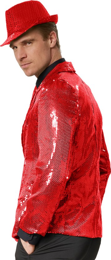 dressforfun - Paillettenjas heren rood L - verkleedkleding kostuum halloween verkleden feestkleding carnavalskleding carnaval feestkledij partykleding - 303948